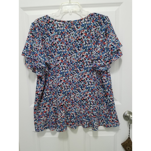 MK Michael Kors NWOT Floral Ruffled Layered Sleeves Women's Blouse Sz XL - Picture 1 of 11